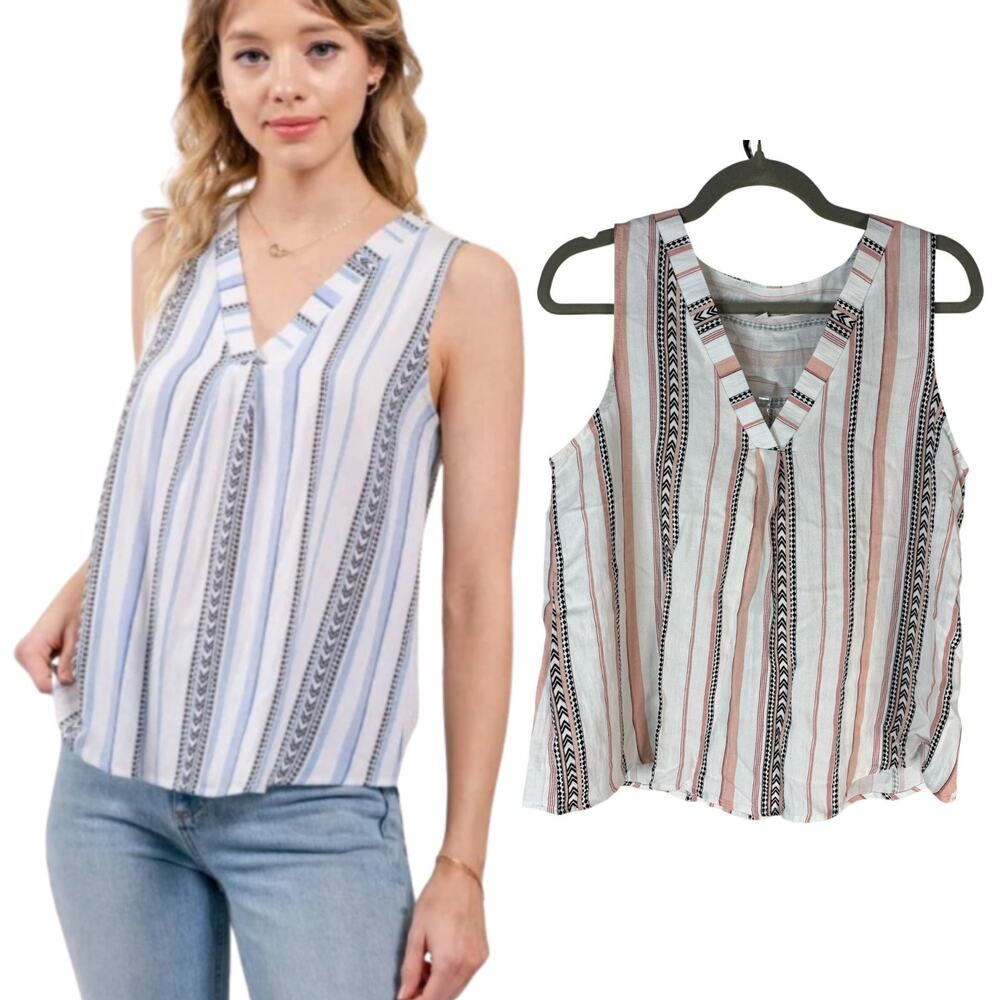 Mine for Anthropologie Striped Blouse Coastal Grandma Summer Boho Vacation M